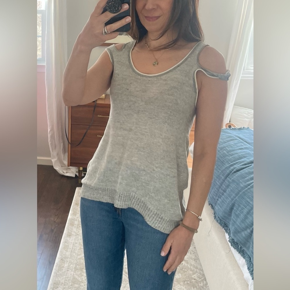 White + Warren Linen Split Shoulder Tunic Tank Top